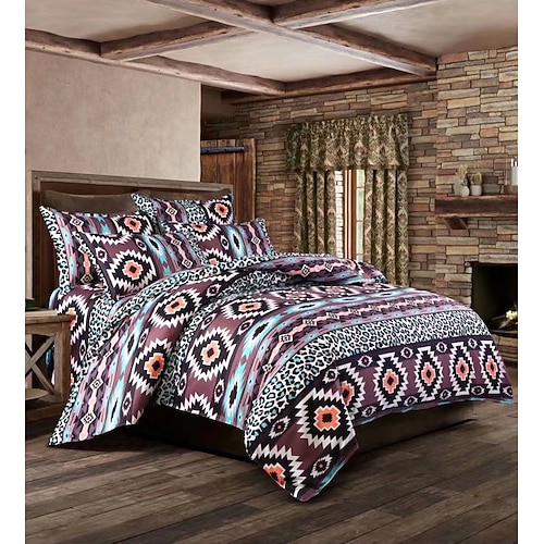 Bettbezug mit Blumenmotiv im Boho-Stil in voller Größe, Bettwäscheset mit böhmischen Linien, Bettsets mit aztekischen Linien, geometrischer Bettbezug, weicher, leichter Bettbezug mit 2 Kissenbezügen für den Sommer und Frühling Image