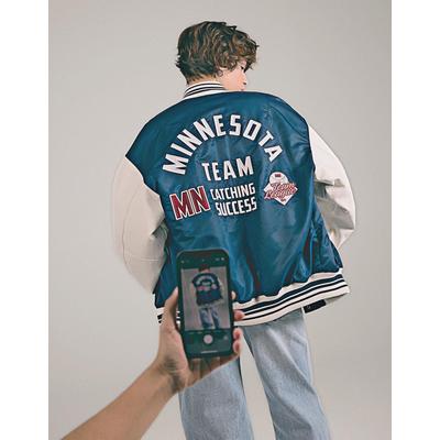 Bershka Varsity Jacket With Contrast Sleeves Women L Dark Blue