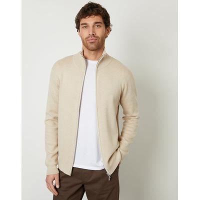 Threadbare Men's Ecru Zip-Through Funnel Neck Knitted Cardigan