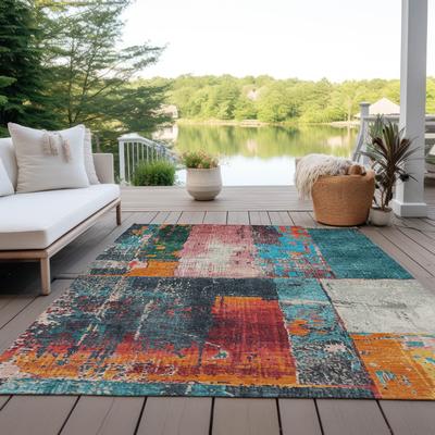 Machine Washable Indoor/ Outdoor Abstract Contemporary Chantille Rug