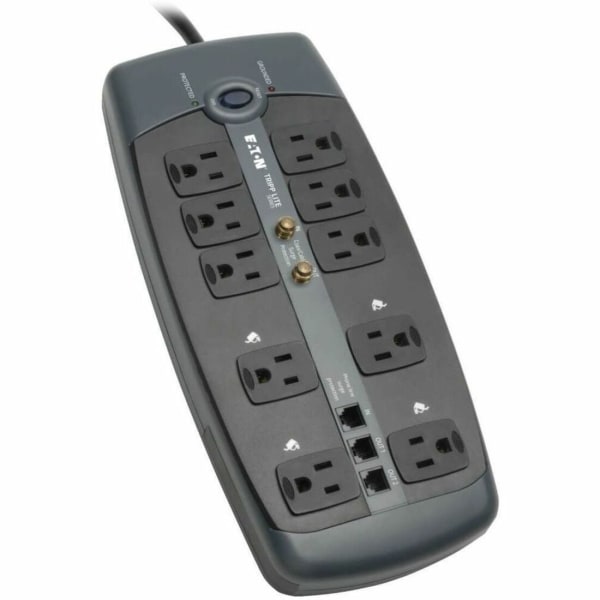 Tripp Lite Protect It 10-Outlet Surge Protector, 8-Ftcord, 3345 Joules, Tel/modem/coaxial Protection - Surge Protector - 15 A - Ac 120 V - 1800 Watt - Output Connectors: 10