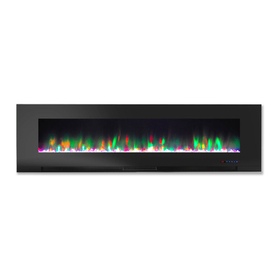Cambridge Wall-Mount Electric Fireplace With Multicolor Flame And Crystal Rock Display, 60", Black