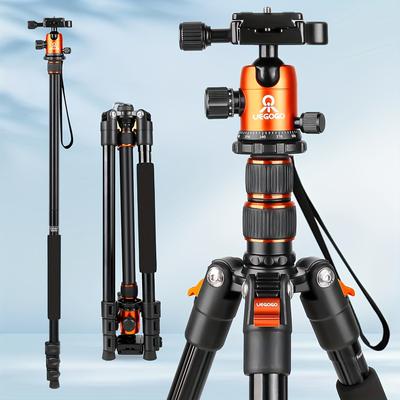 "TEMU Uegogo Professional Aluminum Alloy Tripod & Monopod With Gimbal Head, 76.8"" Camera Tripod Expandable To 81.1"", , 8kg Load Capacity, Inverted Center Column For Macro Shooting, Carry Bag Included"
