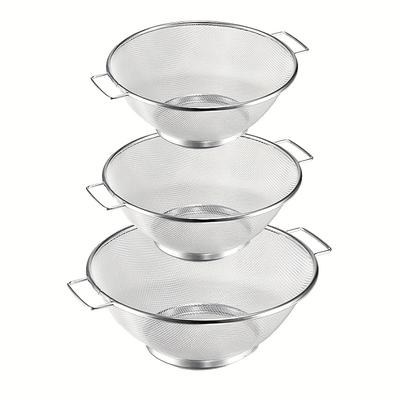 TEMU 3pcs Stainless Steel Colander Set, Fine Mesh Strainer With Handles, Food-grade Metal Drain Basket For Pasta, Vegetables, Rice, Fruits, Kitchen Essentials Image