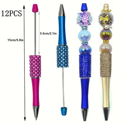TEMU 12pcs Plastic Decorative Bead Pen Set Includes Gemstone Beads And Rotating Ballpoint Pens For Crafting. Image