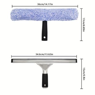 TEMU 2pcs Professional Window Cleaning Tool Kit With Silicon Squeegee & Microfiber Scrubber For Shower Glass, Mirror, Door, And Car, Equipment Image