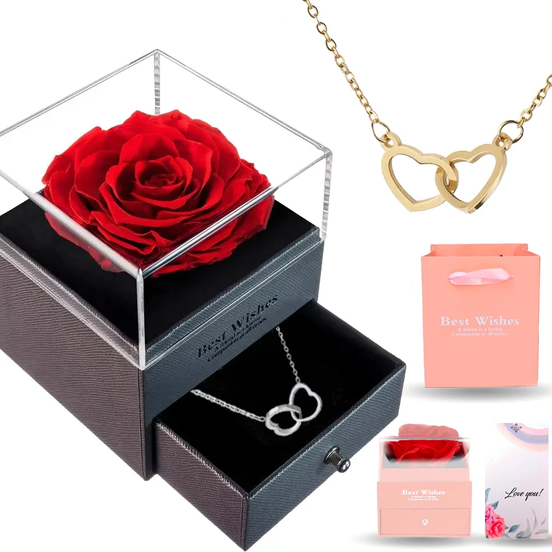 Collier coeur romantique coffret cadeau pour femme petite amie saint valentin cadeau festif Rose coffret cadeau coeur collier bijoux accessoire