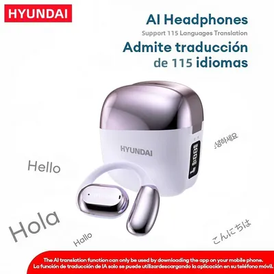 HYUNDAI SpaceY3Pro AI Translator Ohrhörer Bluetooth Echtzeit-Übersetzungskopfhörer Stimme-Ohrbügel für Geschäftsreisen-Kopfhörer Image
