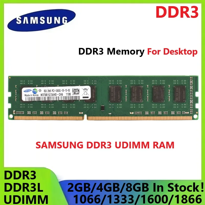 SAMSUNG DDR3 DDR3L Desktop-Speicher UDIMM Ram 8 GB 4 GB 2 GB Desktops RAM 1866 MHz 1600 MHz 1333 MHz 1066 MHz DIMM 1,35 V/1,5 V Memoria Image