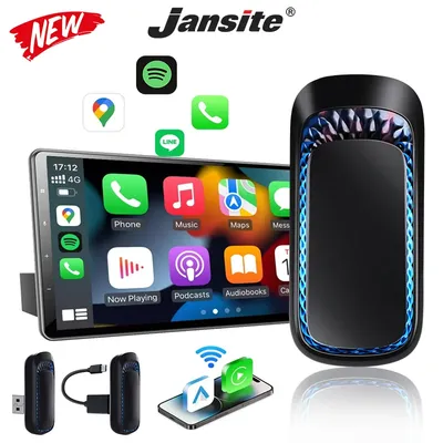 Siebenfarbiger Umgebungslicht-2-in-1-Wireless-CarPlay- und Android-Auto-Adapter wandelt kabelgebundenes CarPlay in kabellos um, Plug-and-Play, Siri