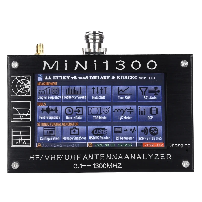 Mini1300 4,3 Zoll LCD-Touchscreen 0,1–1300 MHz HF/VHF/UHF ANT SWR Antennenanalysator Messgerät Tester Image