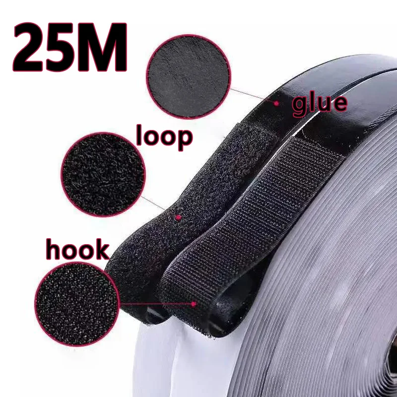 25m magischer Aufkleber Home Office selbst klebender Klett verschluss Klett verschluss riemen wieder verwendbar Prozess 20/25/30/50mm Image