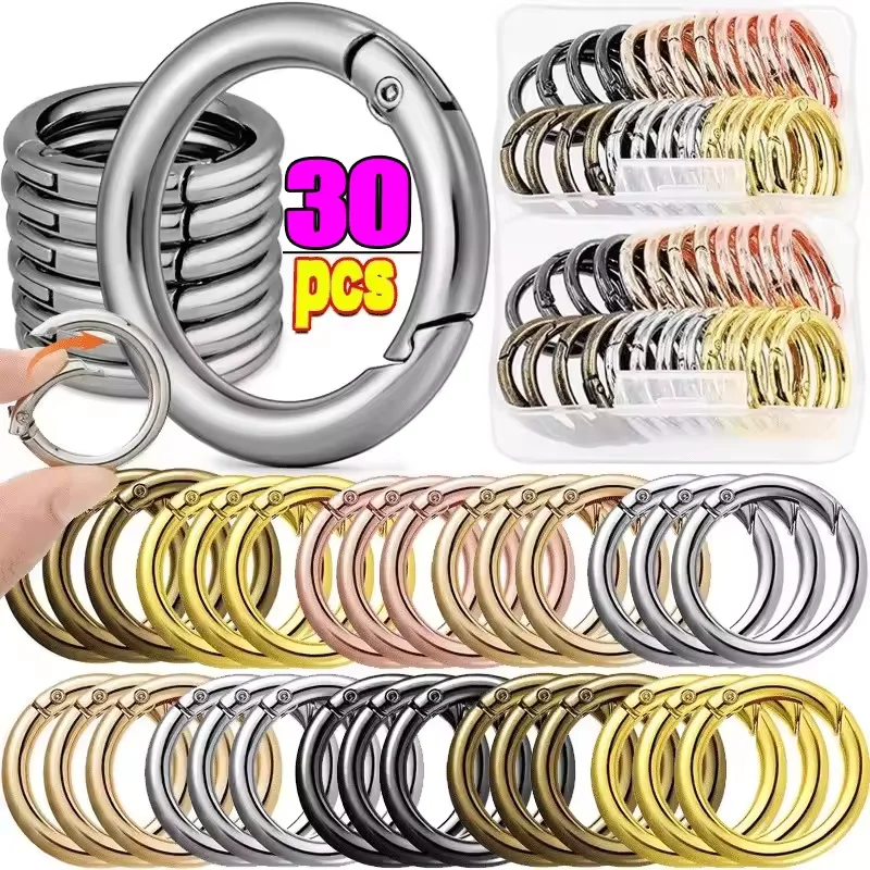 30/10 Stück Metall-O-Ring-Federverschlüsse für DIY-Schmuck, zu öffnender runder Karabiner, Schlüsselanhänger, Taschenclips, Haken, Hundekette, Schnallen, Verbinder Image