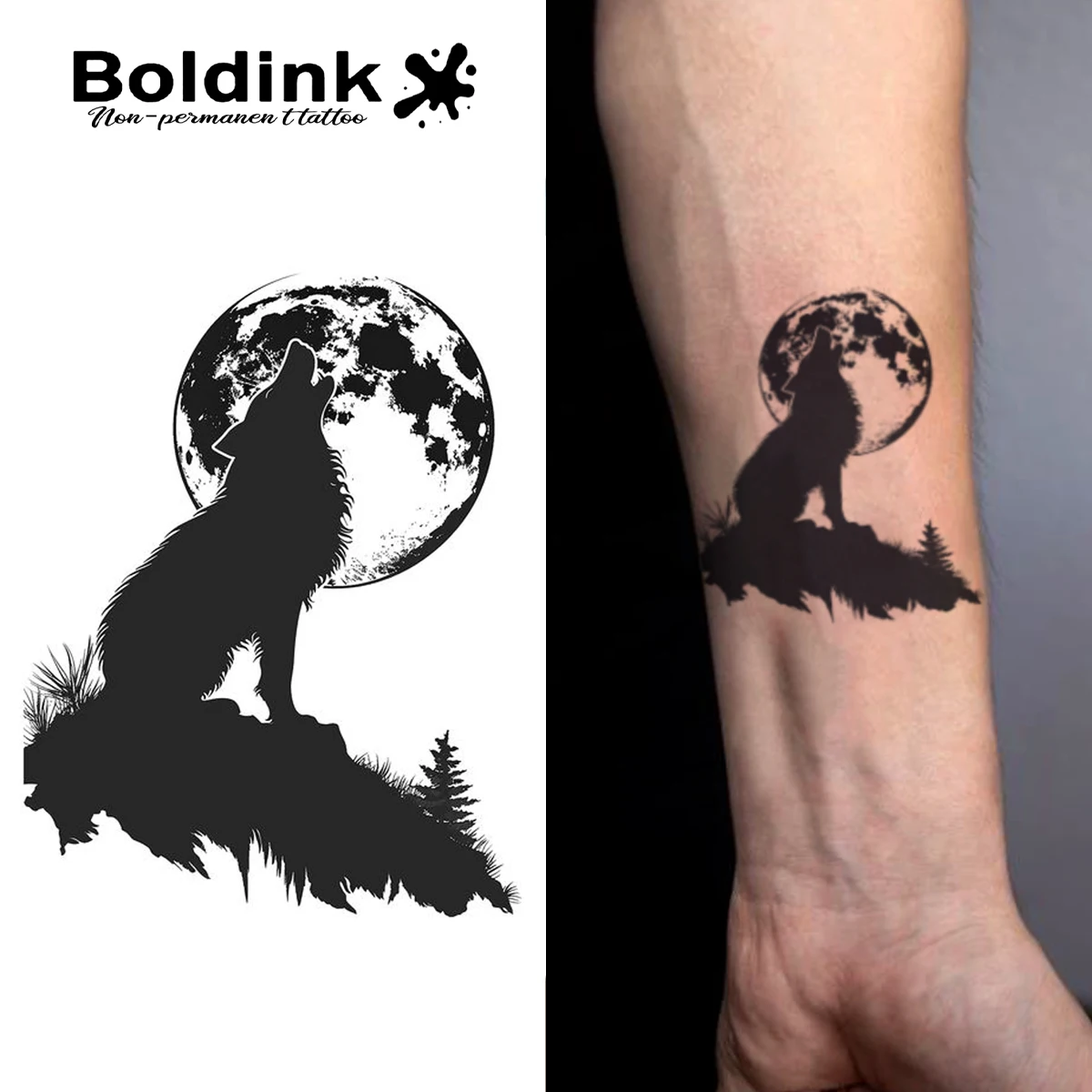 Lunar Howl Boldink Temporäres Tattoo, hält bis 15 Tage, neue Technologie, magischer, wasserfester, semi-permanenter Aufkleber. Image