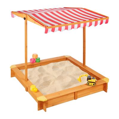 Sandkasten mit verstellbarem Dach, HxBxT: 117 x 117 x 117 cm, Sandkiste mit Bodenvlies, Tannenholz, Image