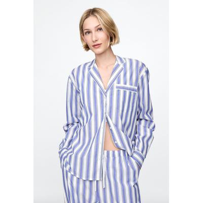 Gap Womens Blue Stripe Long Sleeve Poplin Pyjama Shirt - Blue Stripe