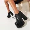 Sexy Plateau Damen High Heels Gothic Schuhe Schnürung Knöchel Kurze Stiefel Schwarz