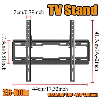 TV-Wandhalterung, fest für die meisten 26-60-Zoll-Universal-Neigungs-Flachständer mit niedrigem Profil, max. Vesa 400 x 400 mm, 40 kg Winkeleinstellung 0–15 °