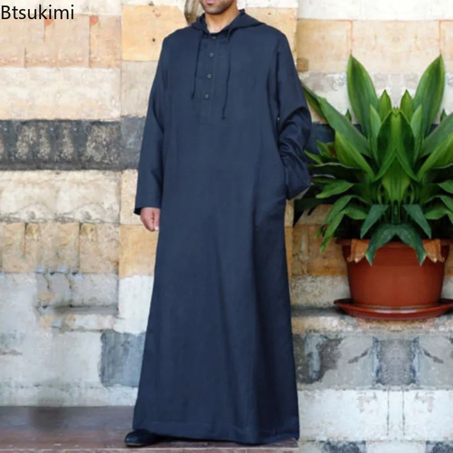 Muslimische Mode Männer Kleidung solide Jubba Thobe Langarm Kapuzen roben Dubai Nahost Männer islamische Saudi-Arabien Kaftan S-5XL Image