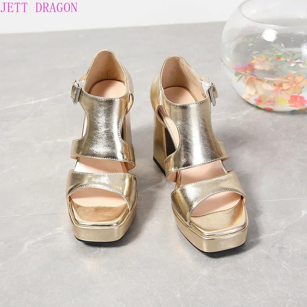 Gladiator Block Heel Sandals Women Platform Pumps Summer 2025 Sexy Thick Shoes for Office Model High Heels Gold Silver Sandalias