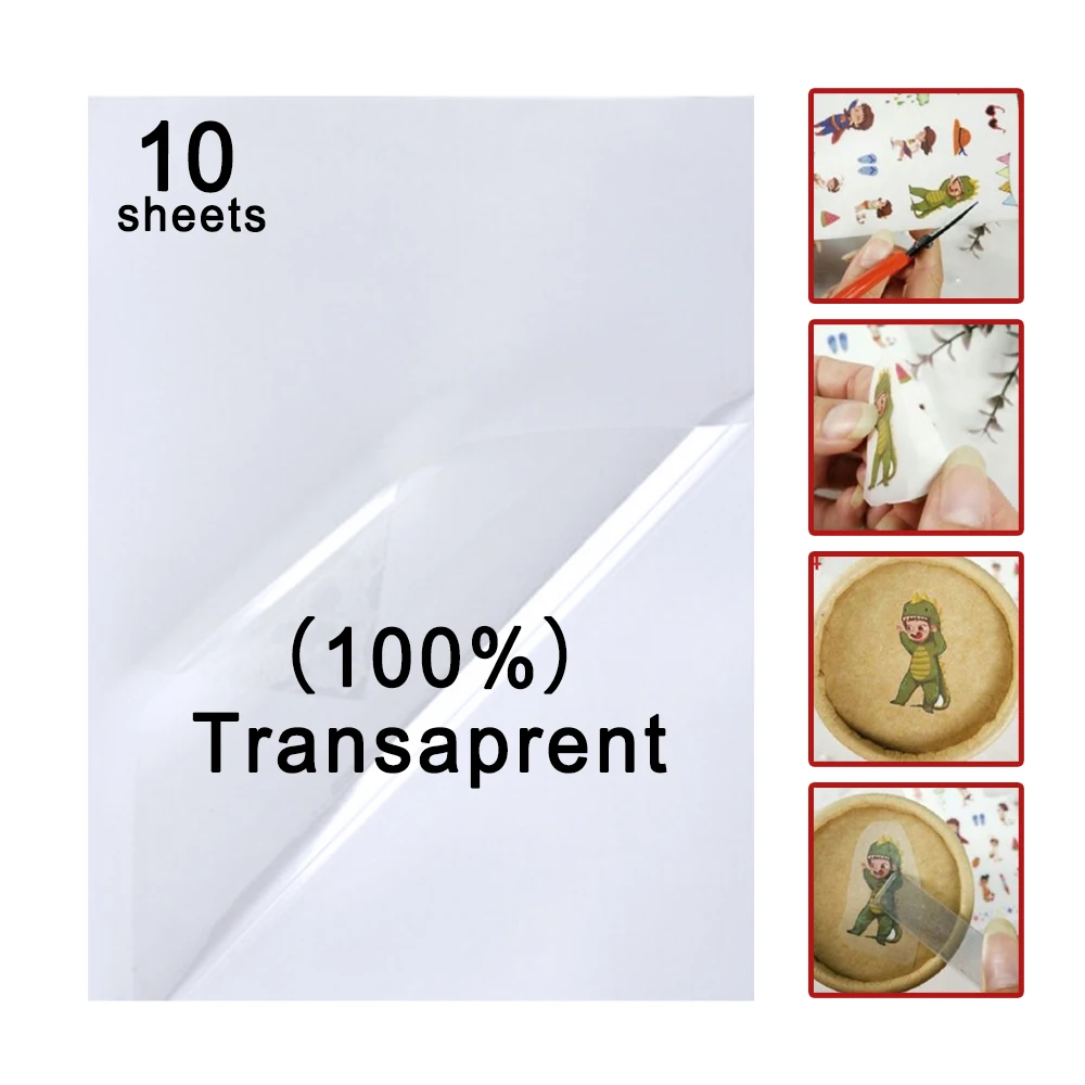 10 Blatt transparentes Aufkleberpapier, weißes Material, glänzend, bedruckbares Vinyl-Aufkleberpapier, klares Gold-Klebepapier für alle Tintenstrahldrucker Image