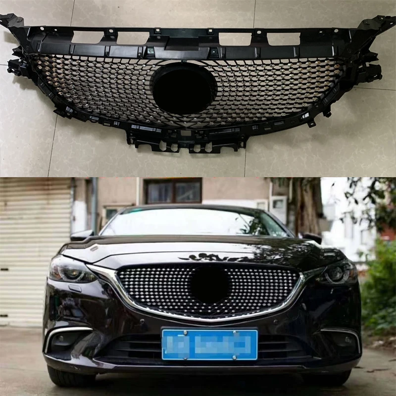 Für MAZDA 6 Atenza 2017 2018 2019 Front Racing Grill Auto Zubehör ABS Grill Auto Stil Diamant Stern Kühlergrill Stoßstange Maske Mesh Image