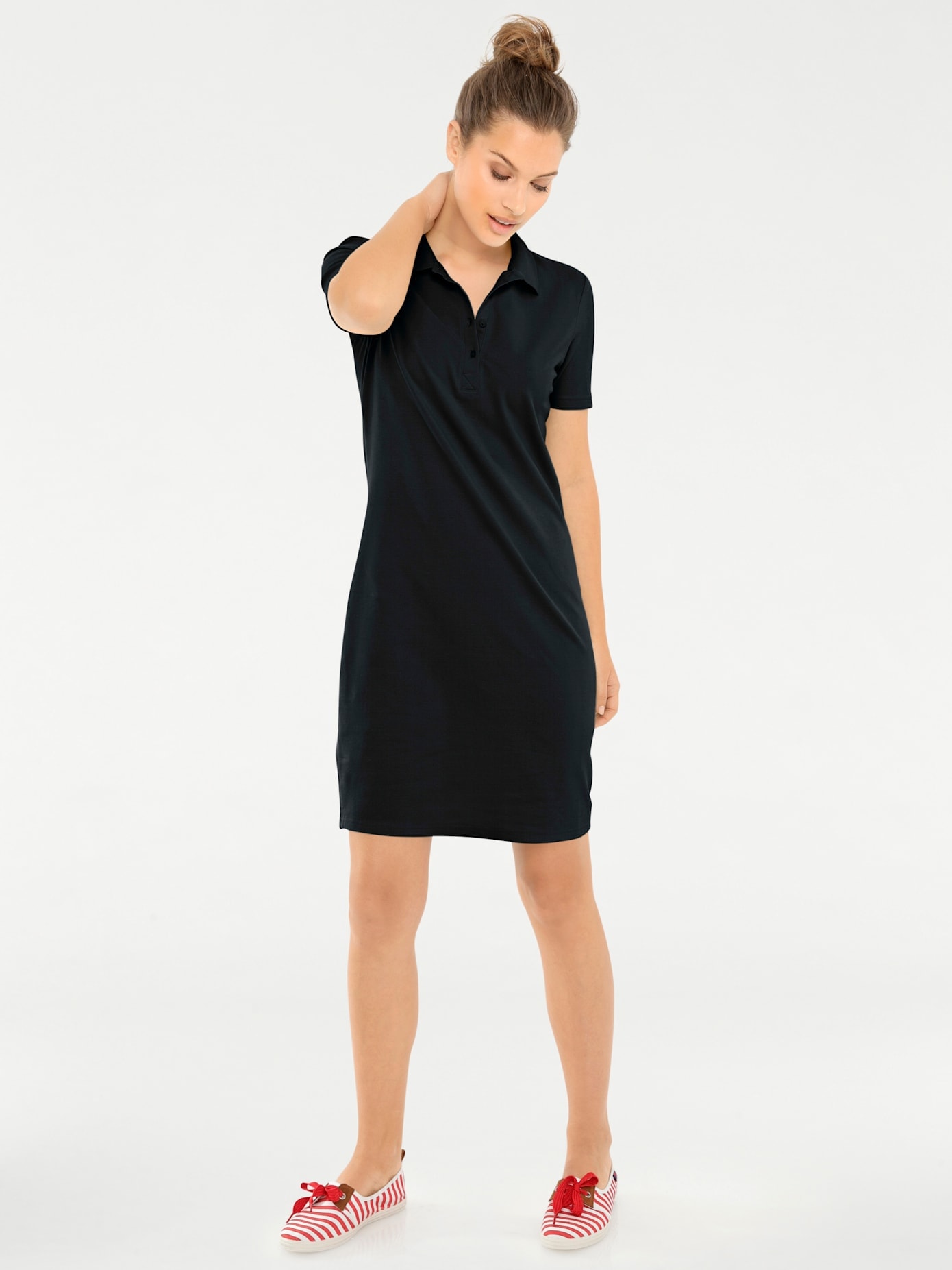 Shirtkleid "Polokleid", Damen, Gr. 34, Normalgrößen, schwarz, 95% Baumwolle, 5% Elasthan, B.C. BEST CONNECTIONS BY HEINE, unifarben, kurz, Kleider Shirtkleid
