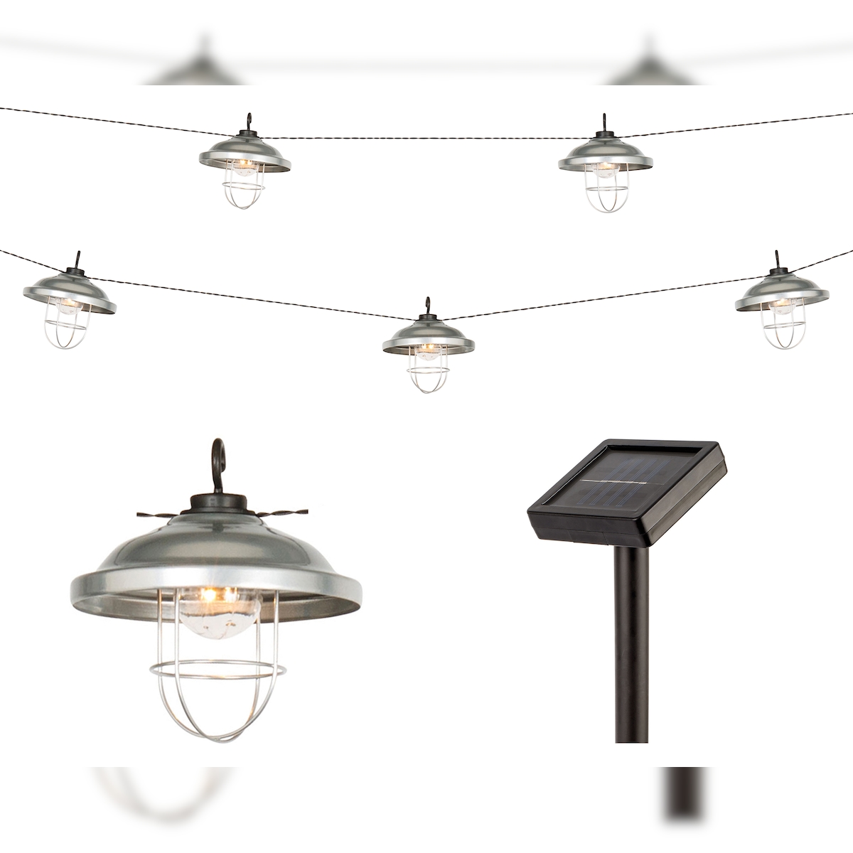 Lumineo LED Solar Lichterkette Industrieleuchten 2,5m Metall Warmweiß Image