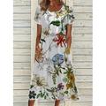Damen Midikleid Freizeitkleid A Linie Kleid Elegant Vintage Stilvoll Laternenärmel Urlaub Täglich Herbstkleid Normale Passform Blumen Kurzarm Rundhalsausschnitt Weiß Hellgrün Grün Dunkelblau Frühling