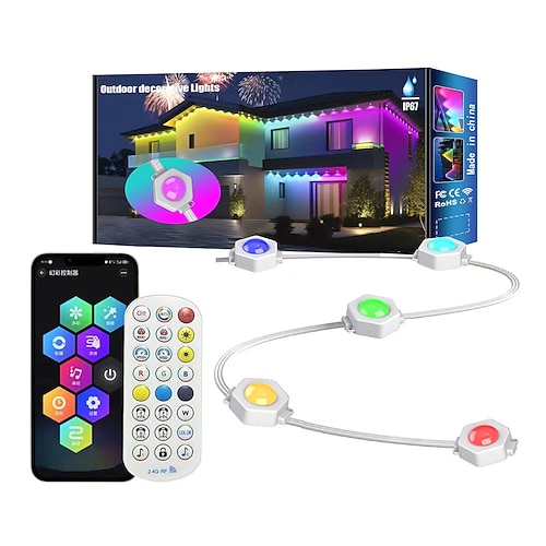 LED-Lichterketten, Eternity-Lichter, permanente Dachrinnenbeleuchtung, Außenbeleuchtung mit WLAN-App Fernbedienung RGB Smart Dachtraufen Lichter IP67 wasserdicht ganzjährig Haus Dach Außenbeleuchtung Image