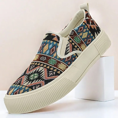 Slip-On-Sneaker aus Canvas mit südwestlichem Native-Muster für Herren – bequeme, stylische Freizeitschuhe für jeden Tag Image