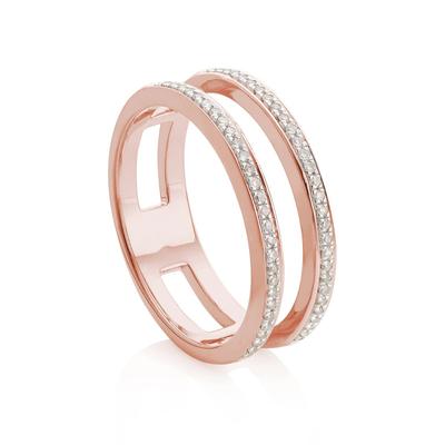 Skinny Diamond Double Band Ring, Rose Gold Vermeil on Silver