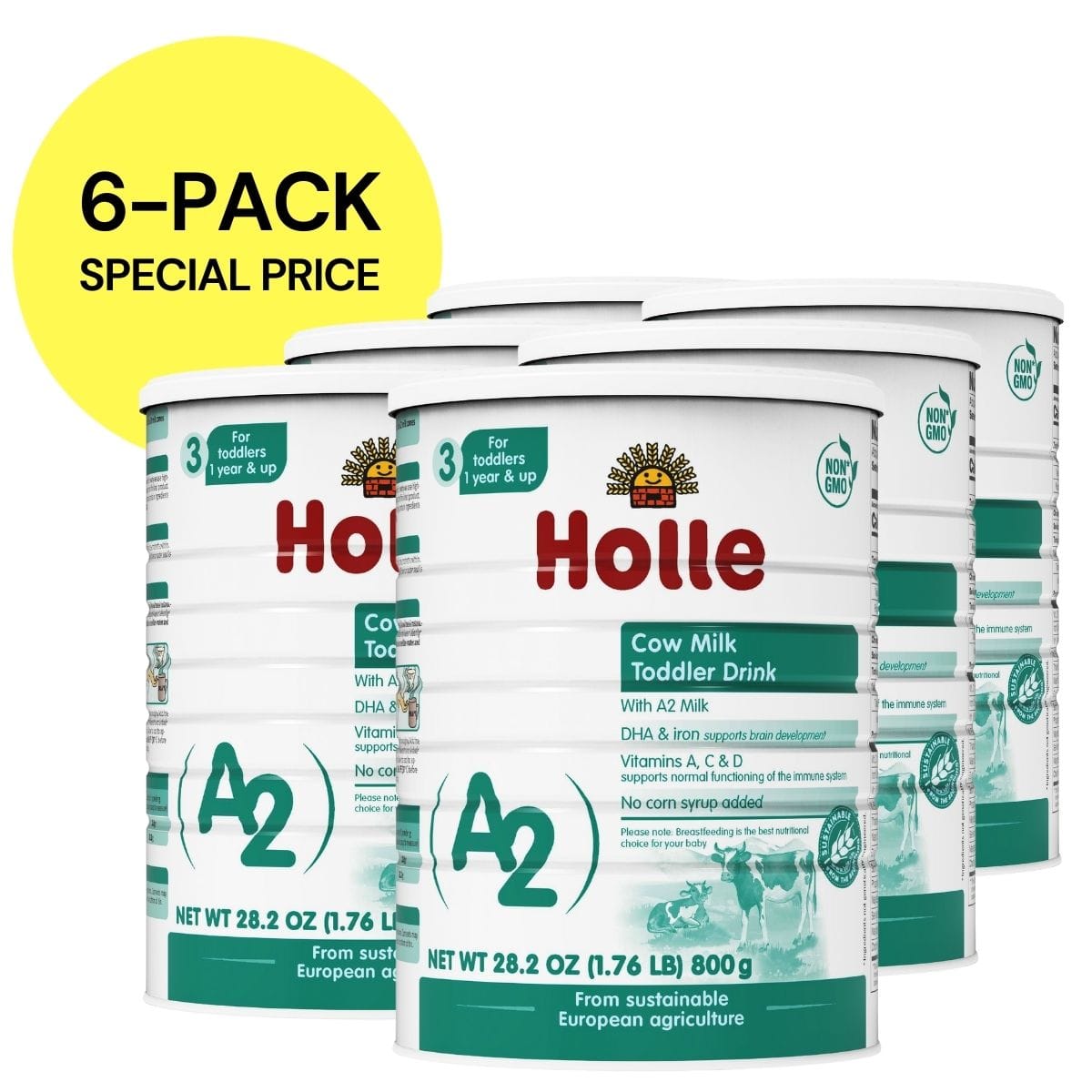 Holle Stage 3: A2 Cow Milk Toddler Drink - Non GMO (28.2oz each, 6 Pack)