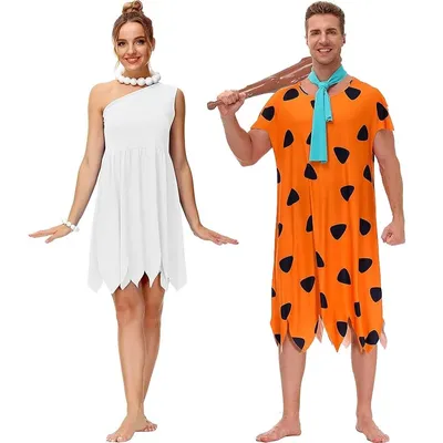 Halloween Erwachsene Paar Höhlenmensch Wilma Flintstone Männer Frauen Cosplay Party Outfit Image