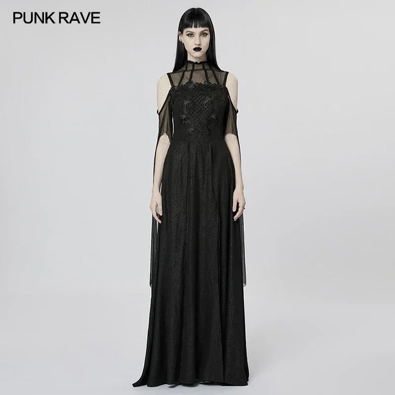 Punk Rave Frauen Gothic Style gedruckt Chiffon Göttin Kleid Party Club unregelmäßige Trompeten ärmel elegante boden lange