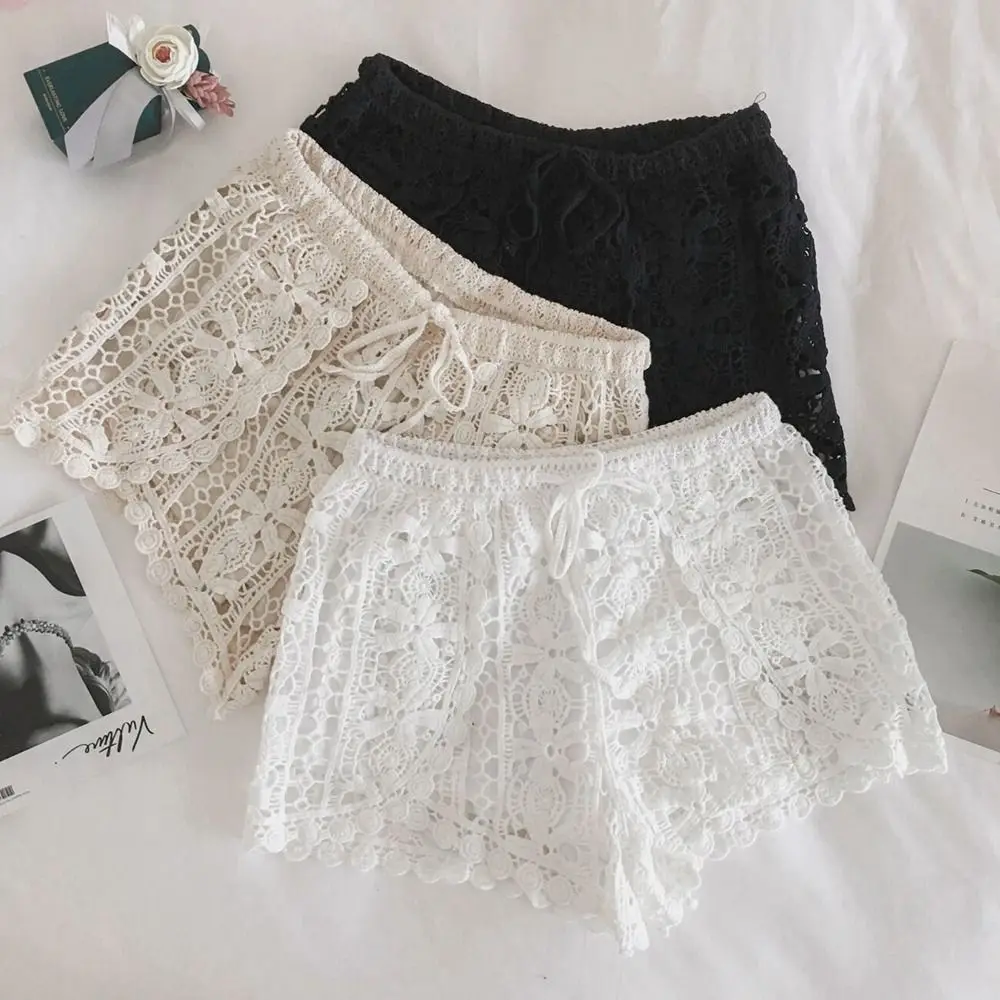 Mode Spitze Sicherheit Hosen Aushöhlen Strand Häkeln Hosen Böhmischen Stil Anti-Entleert Häkeln Shorts Frauen Mädchen Sommer Shorts Image