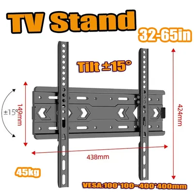 Feste TV-Wandhalterung für die meisten 32–65 Zoll flachen/gebogenen Fernseher – TV-Ständer mit niedrigem Profil – geneigt ±15 ° , Universelle TV-Halterungen VESA 400 x 400 mm