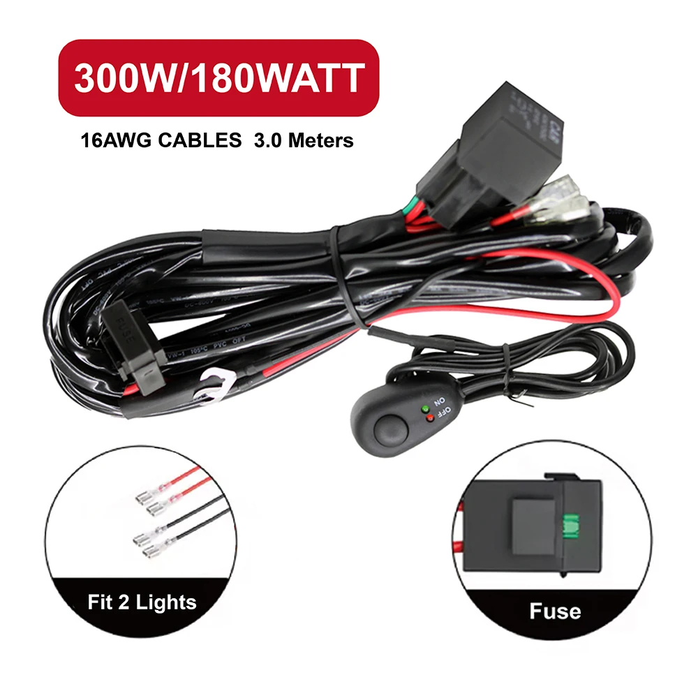 Webstuhl-Kabel-Set, 3 m, 12 V, 24 V, 40 A, mit Sicherungskasten, Kabelbaum, Relais, Auto-LED-Lichtleiste, Draht für automatisches Fahren, Offroad-LED-Arbeitslampe