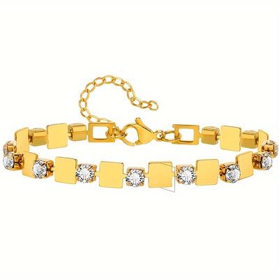 TEMU 1pc 14k Plated Steel Bracelet Synthetic Zirconia, & , For Women, For & -, All Image