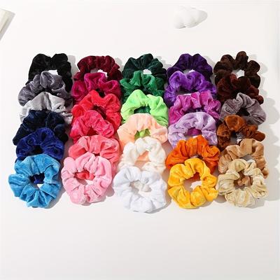 TEMU 30 Pcs Velvet Hair Scrunchies For Women - Elegant & Cute Solid Color Hair Ties, Velour Hair Rings, 14+, Ideal Valentine's Day Gift Set Image