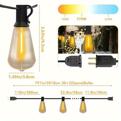 TEMU 8.8m/20.1m/32.7m String Lights, Led Outdoor Patio Lights String With Shatterproof Bulbs, Hanging Lights For Backyard Porch Balcony Party Image