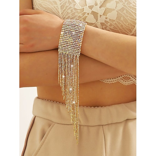 bracciale da donna in strass dorati con design a nappa – eleganti gioielli da sposa per feste, balli di fine anno ed eventi formali