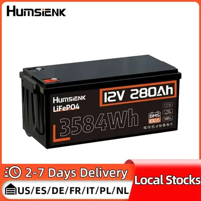 Humsienk 12V 280Ah Lithium Iron Phosphate Battery Packs Built-in 100A BMS Great A+ Cells For