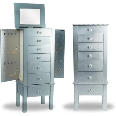 Helena Standing Jewelry Armoire, Silver