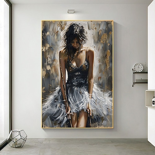 handgemachtes Original Ölgemälde „Tanzendes Mädchen" auf Leinwand, abstrakte Figur, Kunst, Malerei, große Violine, Wanddekoration, Schlafzimmer, Wanddekoration, handgemachtes Geschenk, kein Rahmen Image