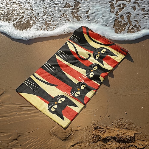 Strandtuch „schwarze Katze", 100 % Mikrofaser, übergroßes Strandtuch, 88,9 x 177,8 cm, großes Badetuch für Teenager und Erwachsene, schnelltrocknend, saugfähig, weich, vielseitig für Reisen, Bad und Image