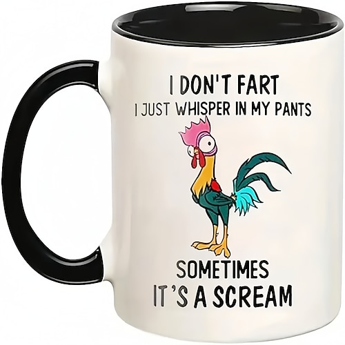 1 Stück, 325 ml, lustige Kaffeetasse mit Huhn, „Ich furze nicht, ich flüstere nur in meine Hose, manchmal schreit es", Heimdekoration, Raumdekoration, Partygeschenk, Geburtstagsgeschenk, cooles Zeug Image