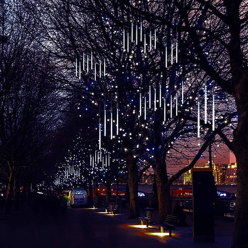 Meteor Shower Regenlichter 8 Röhren 30cm 50cm 384LED 192LED (11.8/19.7) Lichterkette Outdoor wasserdicht für Hochzeitsfeierdekoration 1Pack 3packs Image