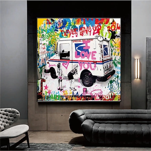 handgemaltes „I love you bright street pop art"-Leinwandgemälde handgemachte Wanddekoration moderne Motivation extragroßes Graffiti-Kunst-Urban-Ölgemälde fertig zum Aufhängen Gemälde Hochzeitsgeschenk Image