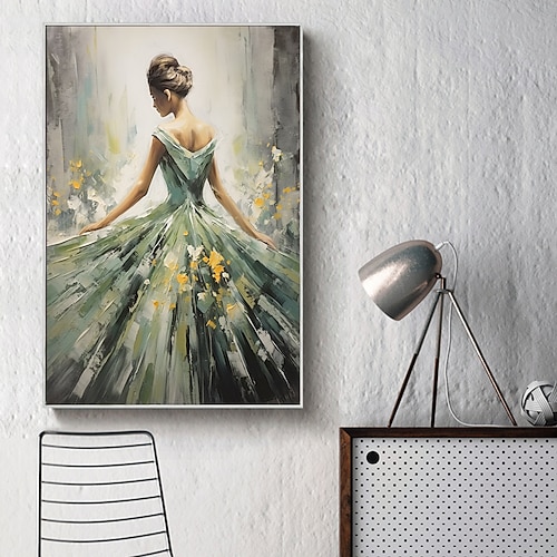 Handgefertigtes Original-Ölgemälde „Tanzendes Mädchen" auf Leinwand, Wandkunst-Dekor, abstrakte Kunst, grünes Gemälde für Heimdekoration, mit gespanntem Rahmen/ohne Innenrahmen-Gemälde Image